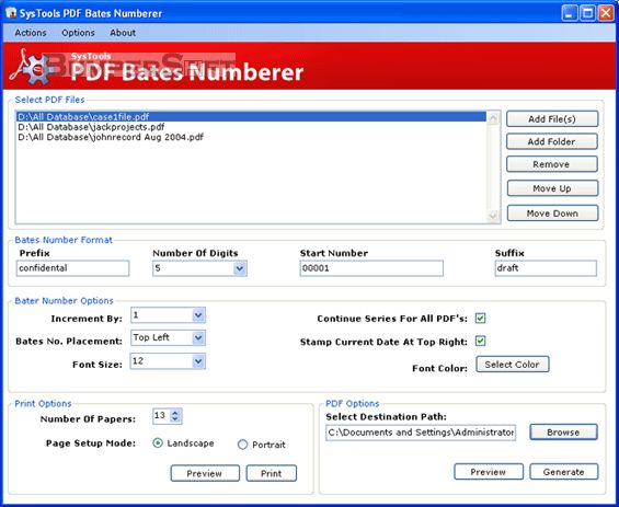 SysTools PDF Bates Numberer Screenshot
