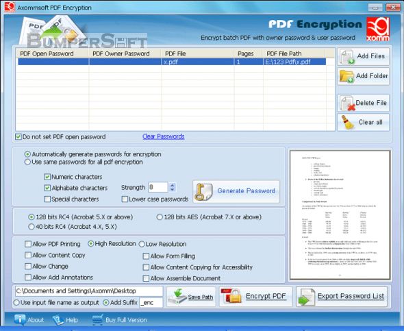 Axommsoft PDF Encryption Screenshot