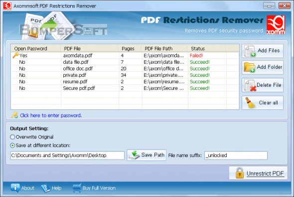 Axommsoft PDF Restrictions Remover Screenshot