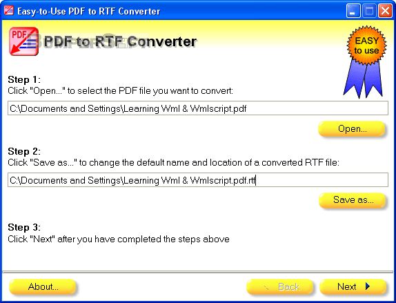 Easy-to-Use PDF to RTF Converter Screenshot