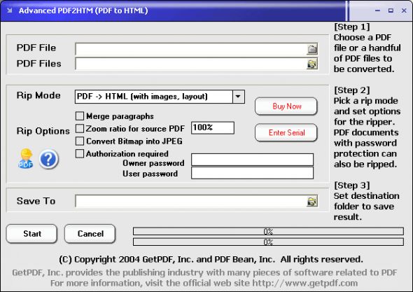 Advanced PDF2HTM (PDF to HTML) Screenshot