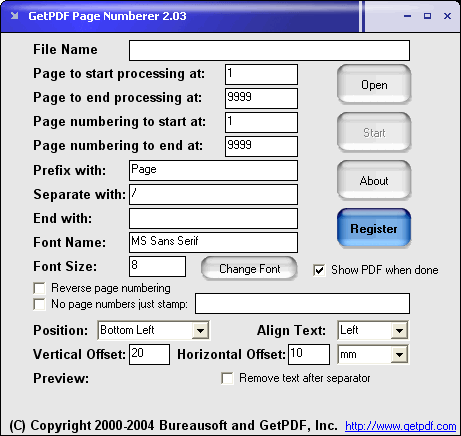 GetPDF Page Numberer Screenshot
