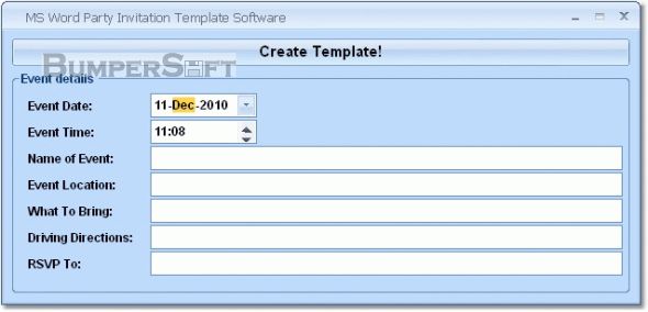 MS Word Party Invitation Template Software Screenshot