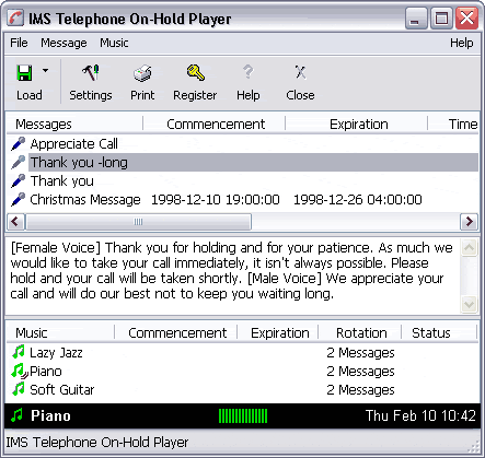IMS Telephone On-Hold Player Screenshot