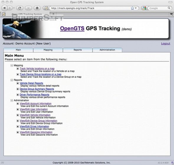 Open GPS Tracking System (OpenGTS) Screenshot