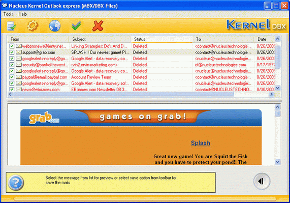 Nucleus Kernel Outlook Express (MBX/DBX Files) Screenshot