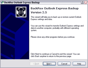 BackRex Outlook Express Backup Screenshot