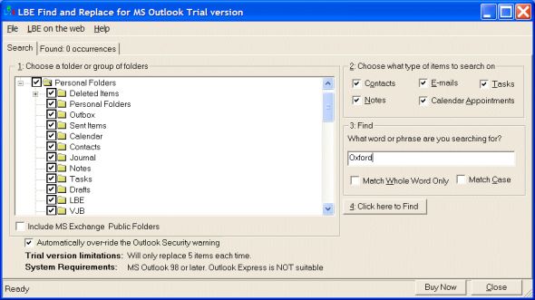 LBE Find & Replace for MS Outlook Screenshot