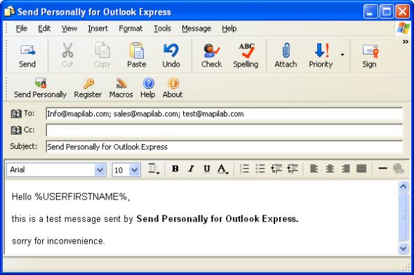 Send Personally for Outlook Express Screenshot