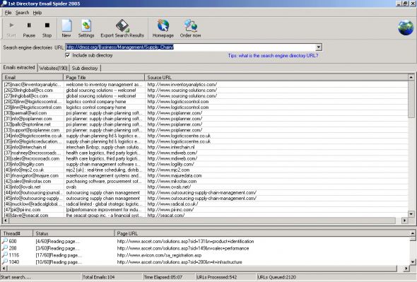 1st Directory Email Spider 2006 Screenshot