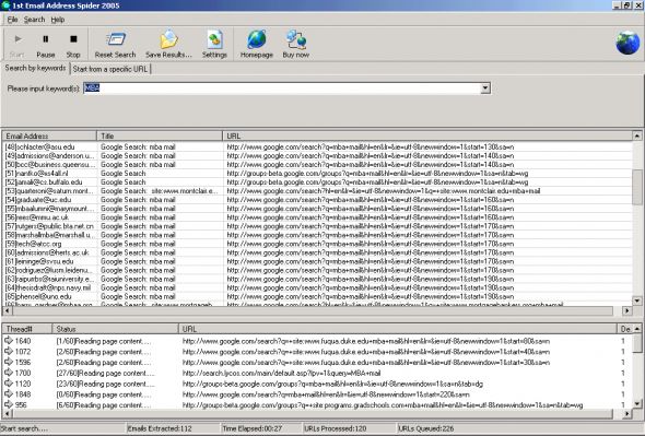 1st Email Address Spider 2006 Screenshot