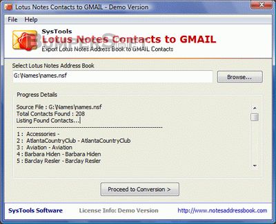 SysTools Lotus Notes Contacts to GMAIL Screenshot