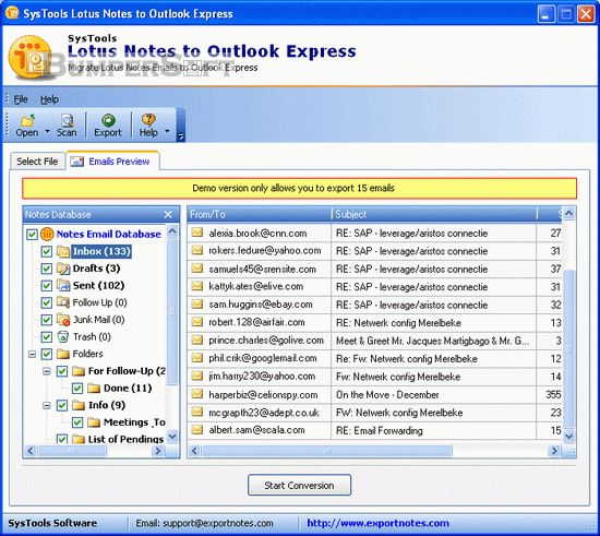 SysTools Lotus Notes to Outlook Express Screenshot