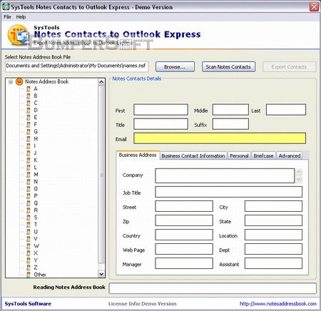 SysTools Notes Contacts to Outlook Express Screenshot