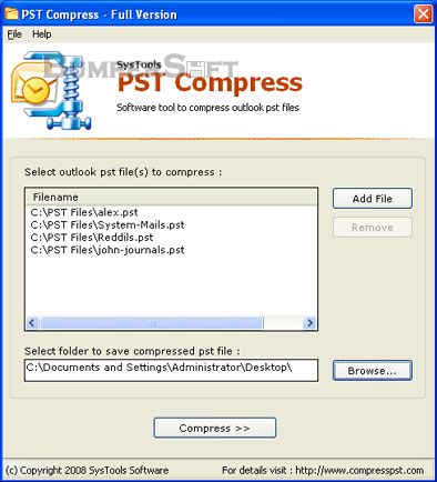 SysTools PST Compress Screenshot
