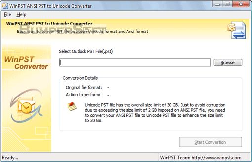 WinPST Ansi PST to Unicode Converter Screenshot