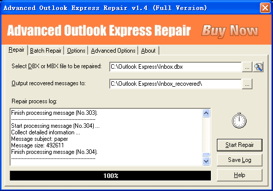 Advanced Outlook Express Repair Screenshot