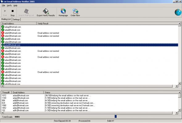 1st Email Address Verifier 2006 Screenshot
