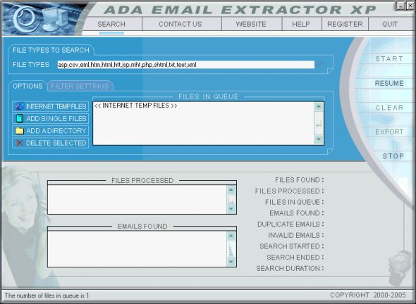 Ada Email Extractor XP Screenshot