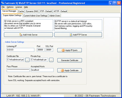 Fastream IQ Web/FTP Server Screenshot