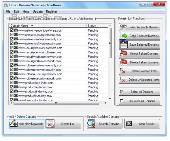 DNSS Domain Name Search Software Screenshot