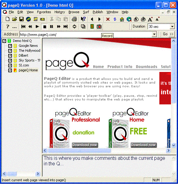 pageQ Web Page Player Screenshot