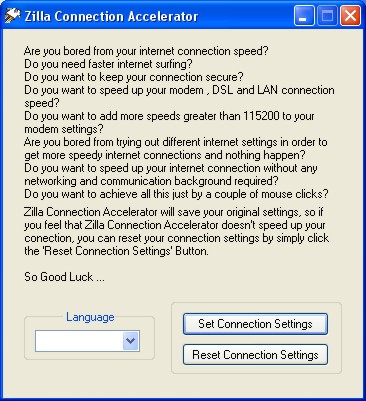 Zilla Internet Connection Accelerator Screenshot