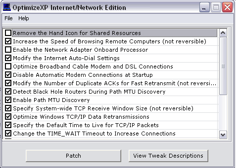 OptimizeXP Internet/Network Edition Screenshot