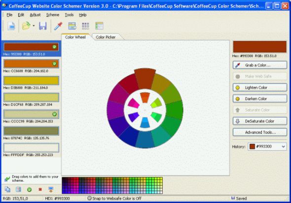 CoffeeCup Website Color Schemer Screenshot