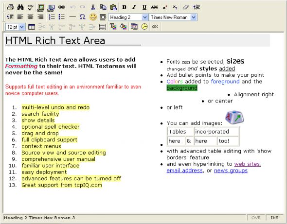 HTML Rich Text Area Screenshot