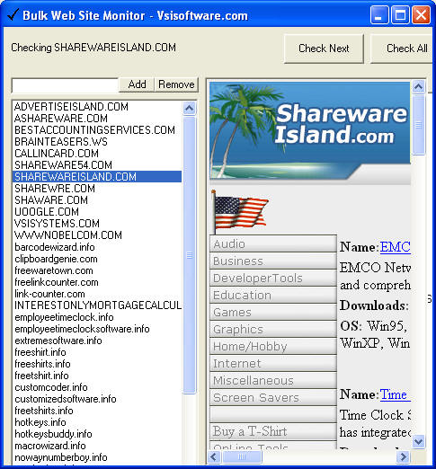 Bulk Web Site Monitor Screenshot