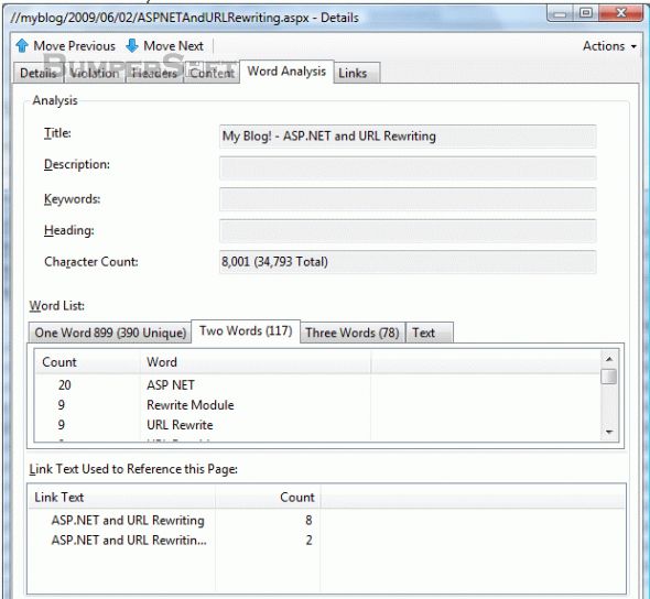 Internet Information Services (IIS) Search Engine Optimization (SEO) Toolkit Screenshot