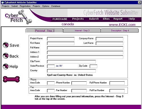 Cyberfetch Website Submitter Screenshot