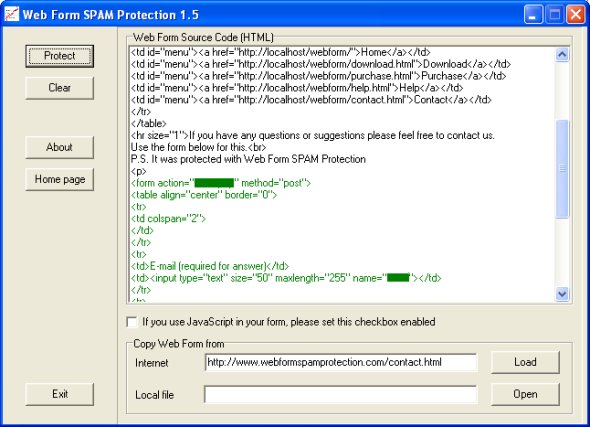 Web Form SPAM Protection Screenshot