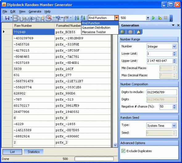 Diplodock Random Number Generator Screenshot