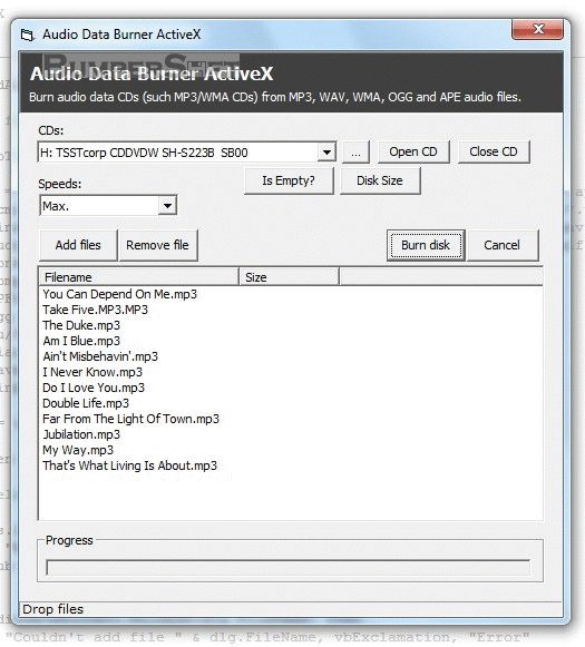 Audio Data Burner ActiveX Screenshot