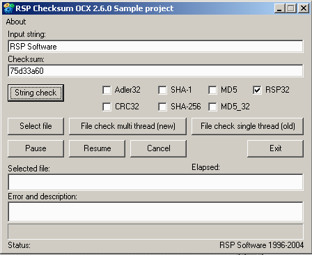 RSP Checksum OCX Screenshot