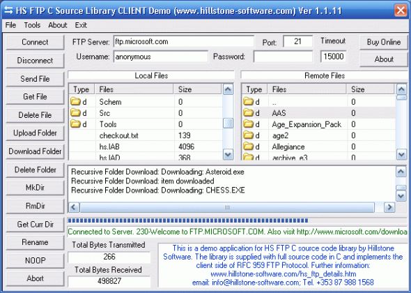 HS FTP C Source Library CLIENT Screenshot