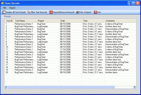 BugTimer Performance Test Manager Screenshot