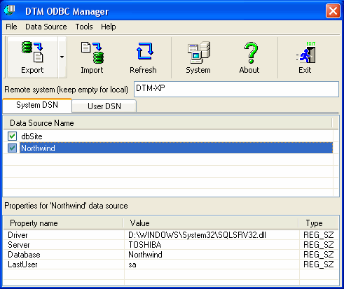 DTM ODBC Manager Screenshot