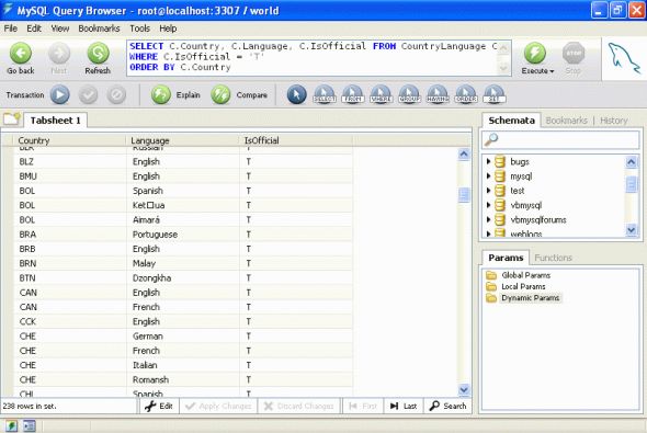MySQL Query Browser Screenshot