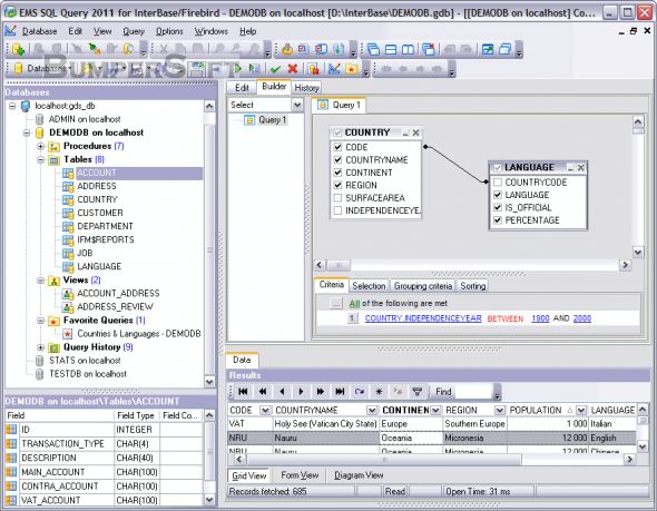 EMS SQL Query for InterBase/Firebird Screenshot
