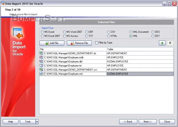 Data Import for Oracle Screenshot