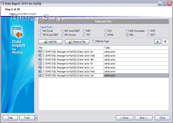 Data Import for MySQL Screenshot