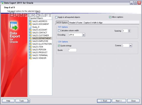Data Export for Oracle Screenshot