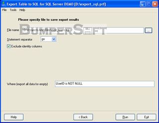 Export Table to SQL for SQL server Screenshot