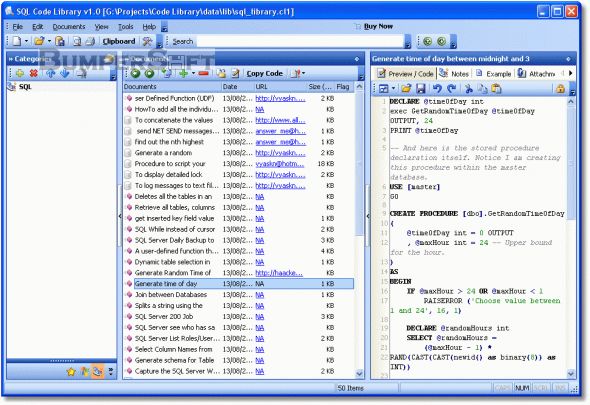 SQL Code Library Screenshot