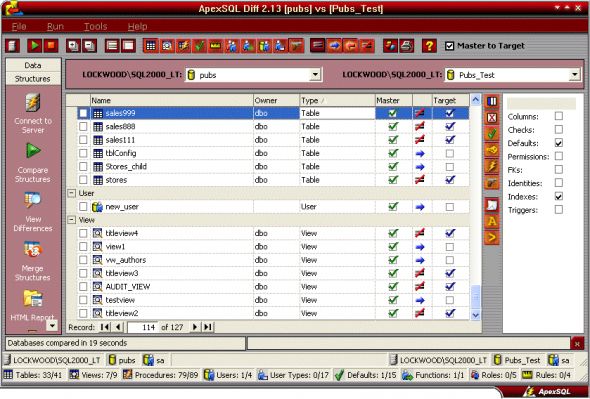 ApexSQL Diff Screenshot