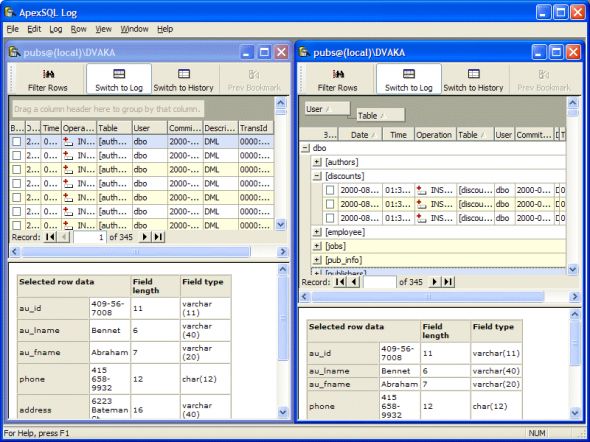 ApexSQL Log Screenshot