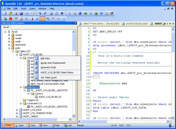 Apex SQL Edit Screenshot